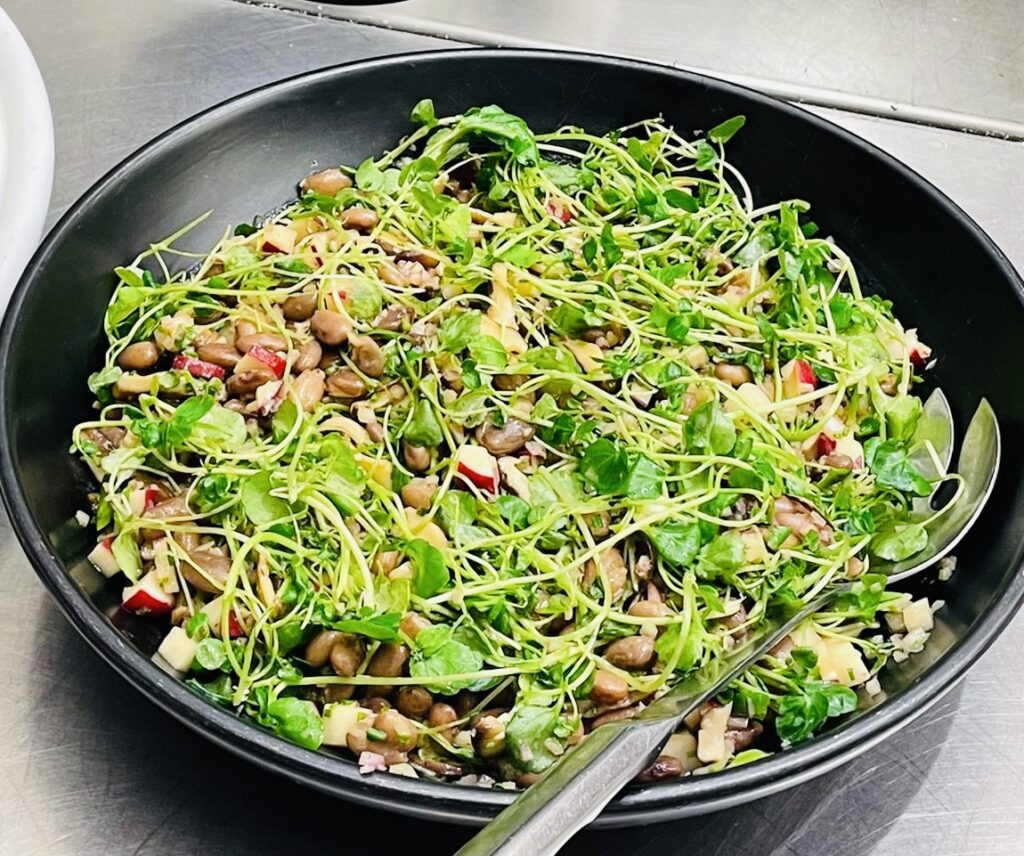 Delicious Warm Pinto Bean Salad with Shitake mushrooms, watercress & more!
